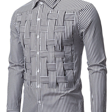 Men's Striped Woven Pattern Long Sleeve Shirt