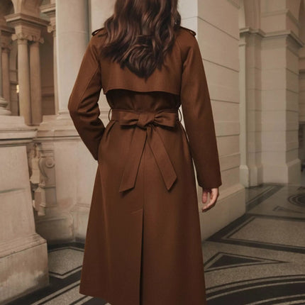 Lapel Collar Belted Wool Blend Coat