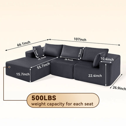108-inch Modular Combination Sofa, Modern Modular L-shaped Sofa With A