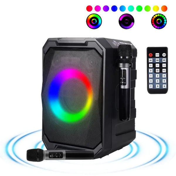 Portable Wireless Party Speaker With LED Light 2 Wireless Mics Remote