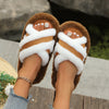Fluffy Slippers Cross Strap Stitching Warm Casual Platform Slippers