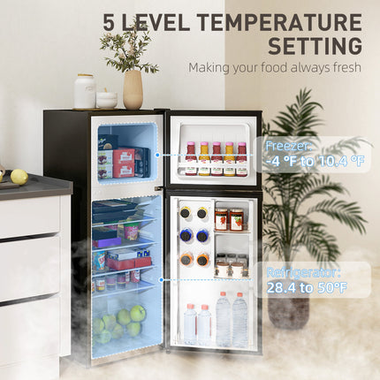 Small Fridge with Freezer, 4 Cu Ft Refrigerator with Reversible Doors,