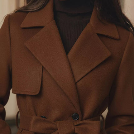 Lapel Collar Belted Wool Blend Coat