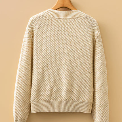 Solid Button-Up Cropped Cardigan Sweater