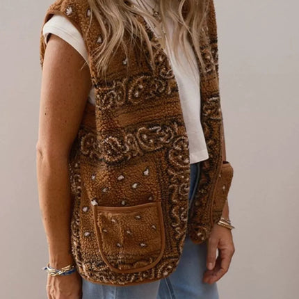 Fleece Open Front Vest Coat