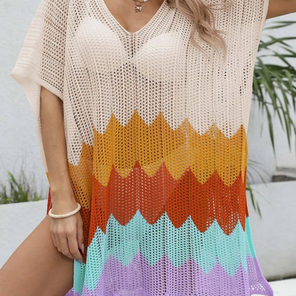 Openwork V-Neck Half Sleeve Cover-Up