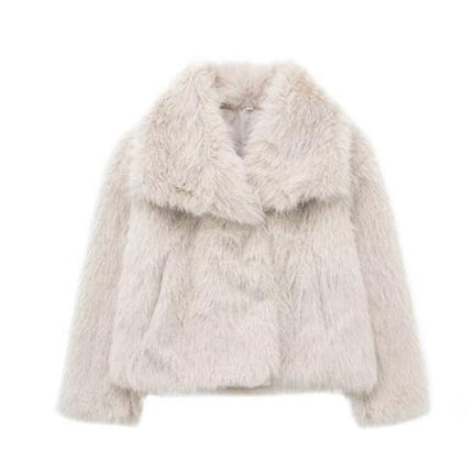 Winter Plush Coat Fashion Warm Thicken Fluffy Lapel Jacket Outwear