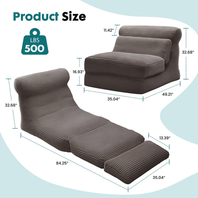 Folding Sofa Bed, Convertible Comfy Sleeper Chair With Back Support,