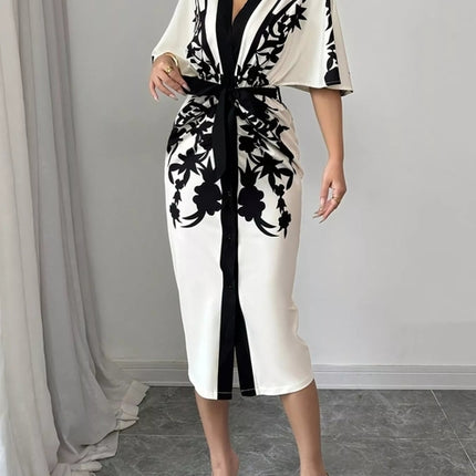 Button Front Half Sleeve Dress