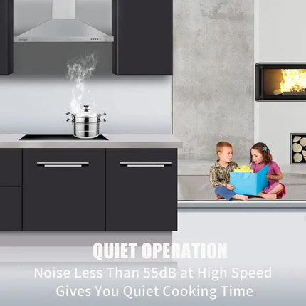 Range Hood 36 Inch;  Wall Mount Vent Hood In Stainless Steel With