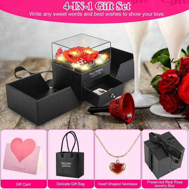 1Pc Preserved Red Real Rose With Heart Necklace Eternal Flowers Rose