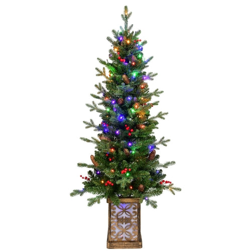 4ft Pre-lit Potted Porch Christmas Tree, Small Slim Christmas Tree