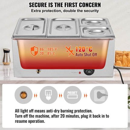 Commercial Electric Food Warmer 4-Pan Countertop Buffet 16.4QT Bain
