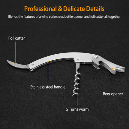 3Pcs Corkscrew Bottle Opener Set Tool Foil Cutter Drip Collar