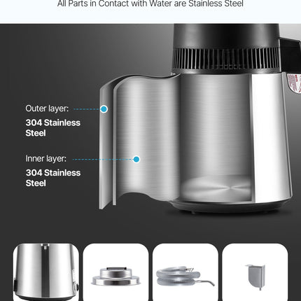 6L Water Distiller Home Countertop Purifier Machine 900W Stainless