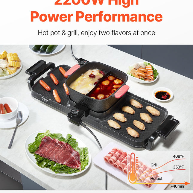 Hot Pot With Grill 2300W 2-in-1 Electric Smokeless BBQ Pan With