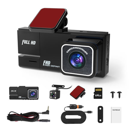 1Pc WiFi FHD 1080P Car Dash Cam 3 Channels Front Rear Inside Dash