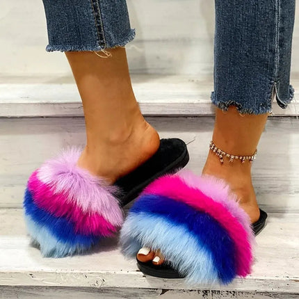 Fuzzy Open Toe Flats Sandals