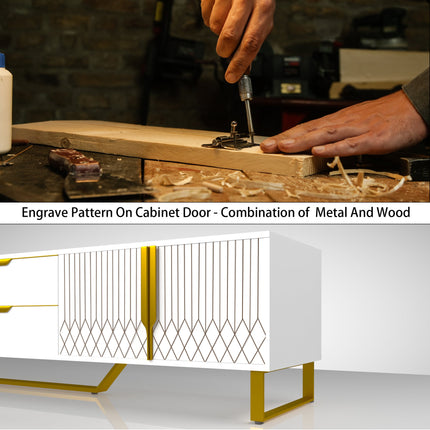 TV Console With Storage Cabinets, Carve Design TV Stand With Metal