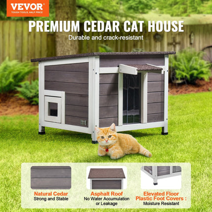 Outdoor Cat House Wooden Feral Cat Shelter With Roof Door Flaps &