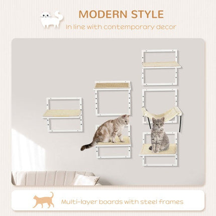 PawHut 6-pc Modern Cat Wall Shelves For Indoor Cats, Height Adjustable