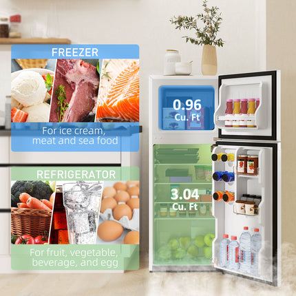 Small Fridge with Freezer, 4 Cu Ft Refrigerator with Reversible Doors,
