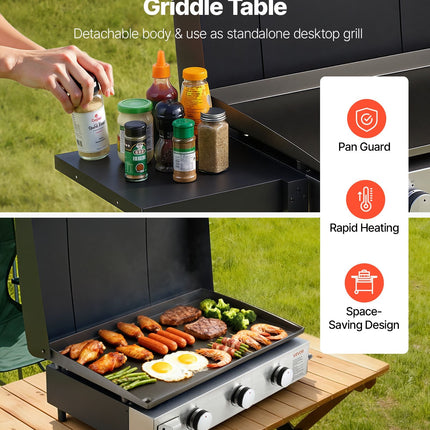 Gas Griddle, 3-Burner Flat Top Grill, Propane Griddle With Wheels,