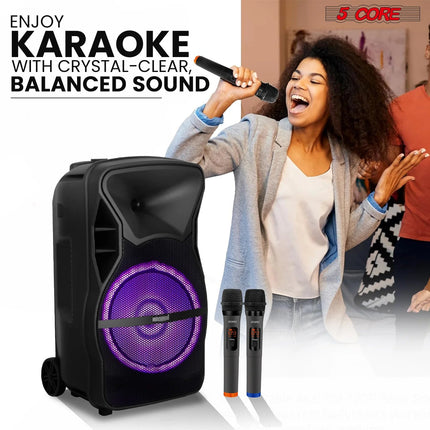 5Core 12 Inch PA Portable Bluetooth Party Speaker Karaoke Boombox + 2