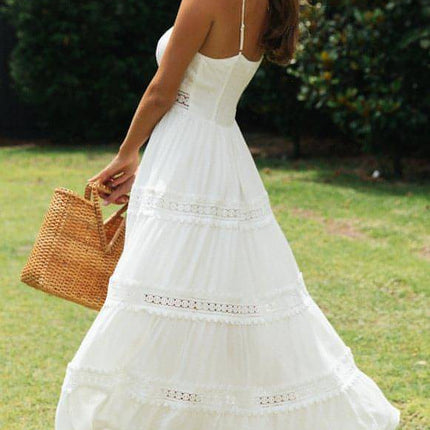 Boho Sling Dress Lace Panel Swing Skirt