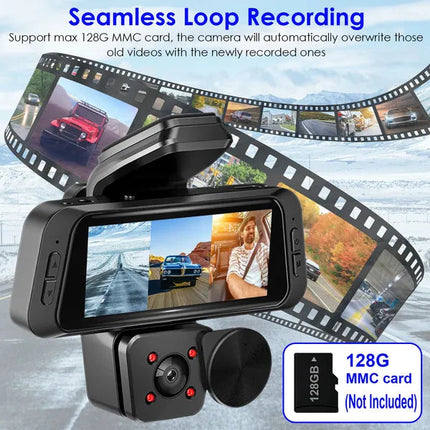 1080P FUD 3 Channel WiFi Dash Cam 170° Wide Angle Triple Car Camera