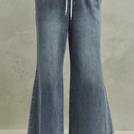SO ME Mid Rise Elastic Waist Flare Denim Jeans