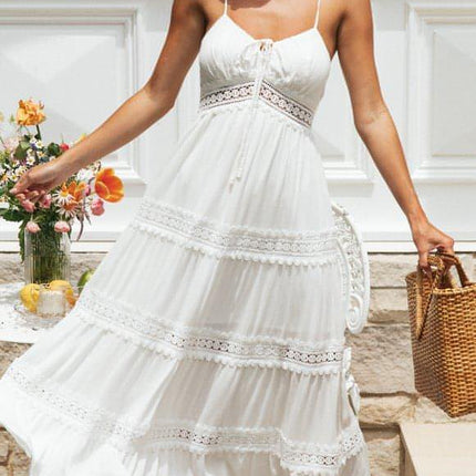 Boho Sling Dress Lace Panel Swing Skirt