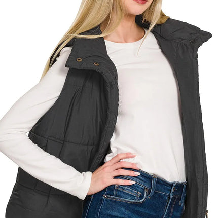 Zenana High Neck Zip-Up Vest Coat