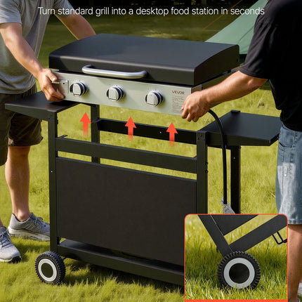Gas Griddle, 3-Burner Flat Top Grill, Propane Griddle With Wheels,