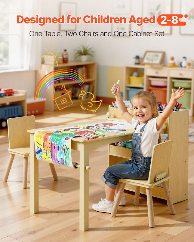 Kids Art Table And Chair Set, Toddler Craft Table With 3 Tiers Storage