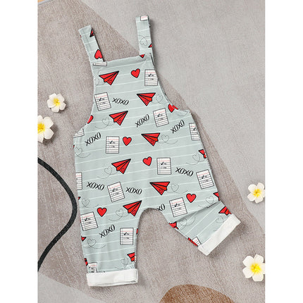Baby Boy Girl's Casual Heart Pattern Jumpsuit, Paper Airplane Heart