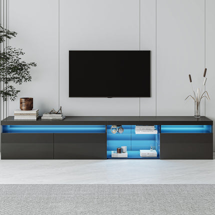 Unique Design TV Stand With 2 Glass Shelves, Ample Storage Space Media