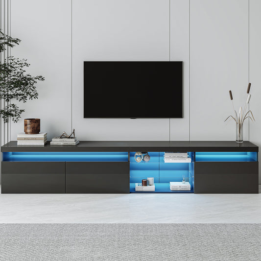 Unique Design TV Stand With 2 Glass Shelves, Ample Storage Space Media