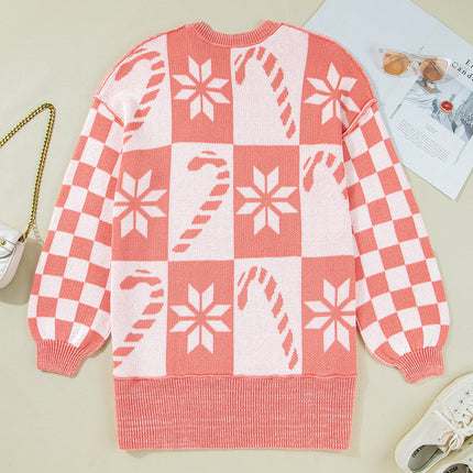 Christmas Candycane Snowflake Checker Sweater
