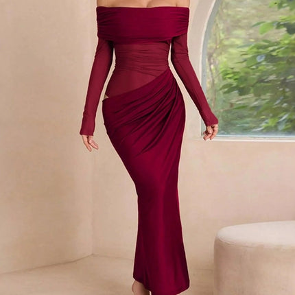 Off-Shoulder Long Sleeve Ruched : Bodycon Maxi Dress