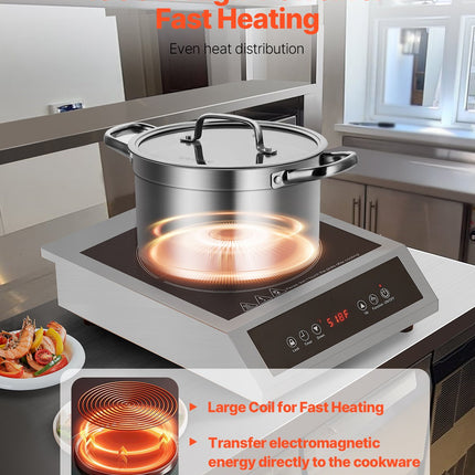 Portable Commercial Induction Cooktop 1800W Countertop Burner 9 Temp