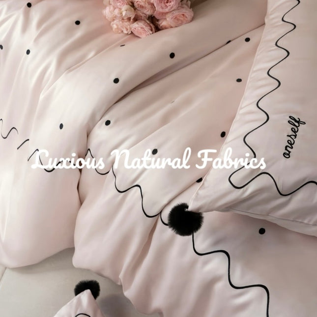Elegant Retro Polka Dot Silky Tencel Lyocell Queen Size Duvet Cover