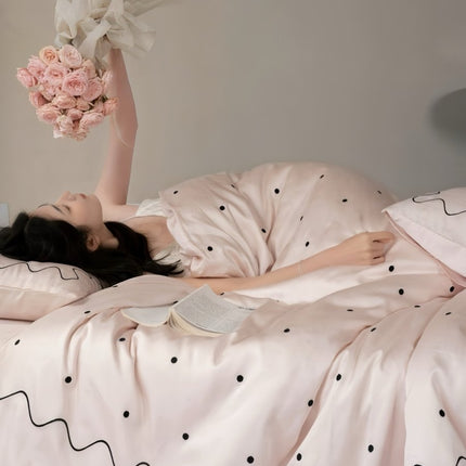Elegant Retro Polka Dot Silky Tencel Lyocell Queen Size Duvet Cover