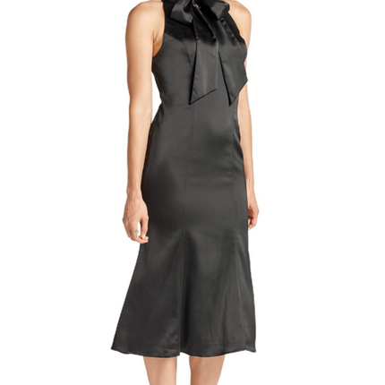 Eloise Dress - Stretch satin midi mermaid dress with neck tie