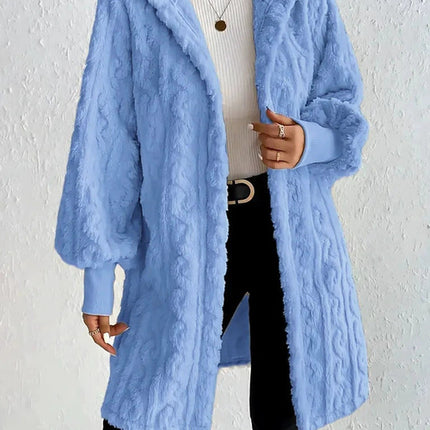 Hooded Double-sided Plush Cuff Thread Long Coat