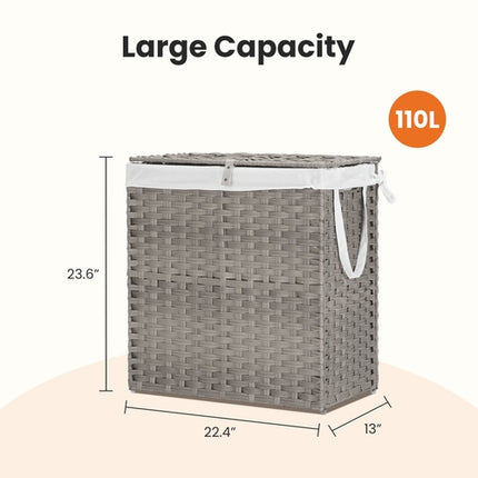 Laundry Basket With Lid, 110 L Hand-Woven Pp Rattan Laundry Basket