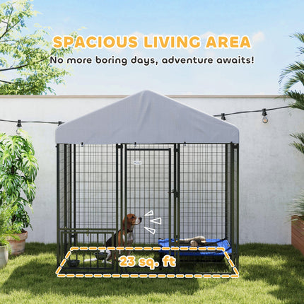 5.9 X 5.9 X 6 Outdoor Dog Kennel With Roof, Rotating & 4-Level