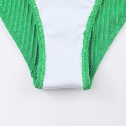 Textured Contrast Banding Bikini High Waist 2pcs Swimsuit