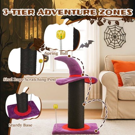 Wizard Hat Cat Scratching Post With Spring Ball Toy For Indoor Cats,