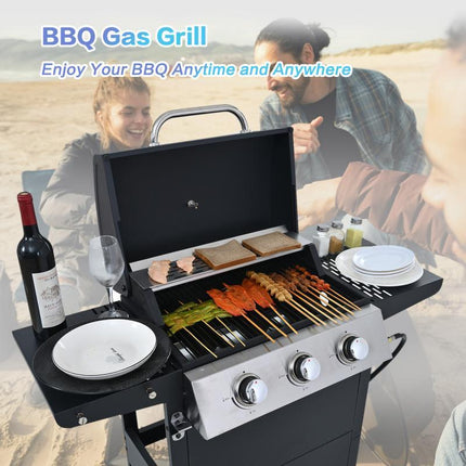 Propane Gas Three-burner Stainless Steel Grill With Double Shelves,